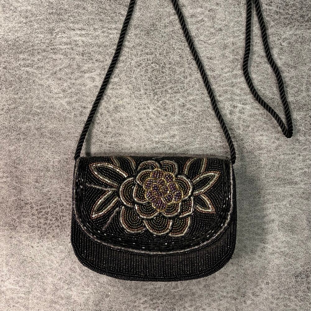 Vintage Embellished Floral Black Shoulder Bag